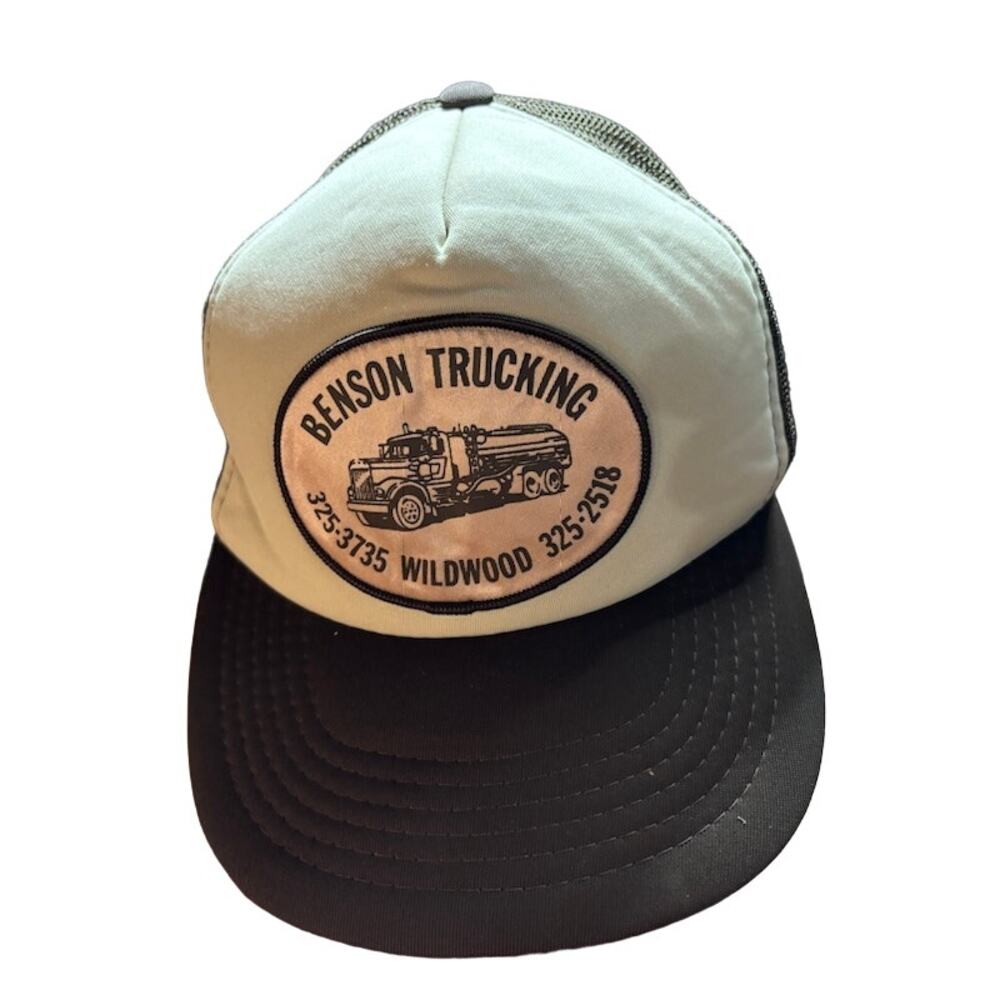 Vintage VTG snapback hat Benson trucking dad cap black and gray truck patch